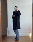 Vintage 60s Noir Pure Wool Mid Length Overcoat with Fur Collar