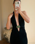 Vintage 90s Low Jersey Evening Dress Rhinestone Snake Noir
