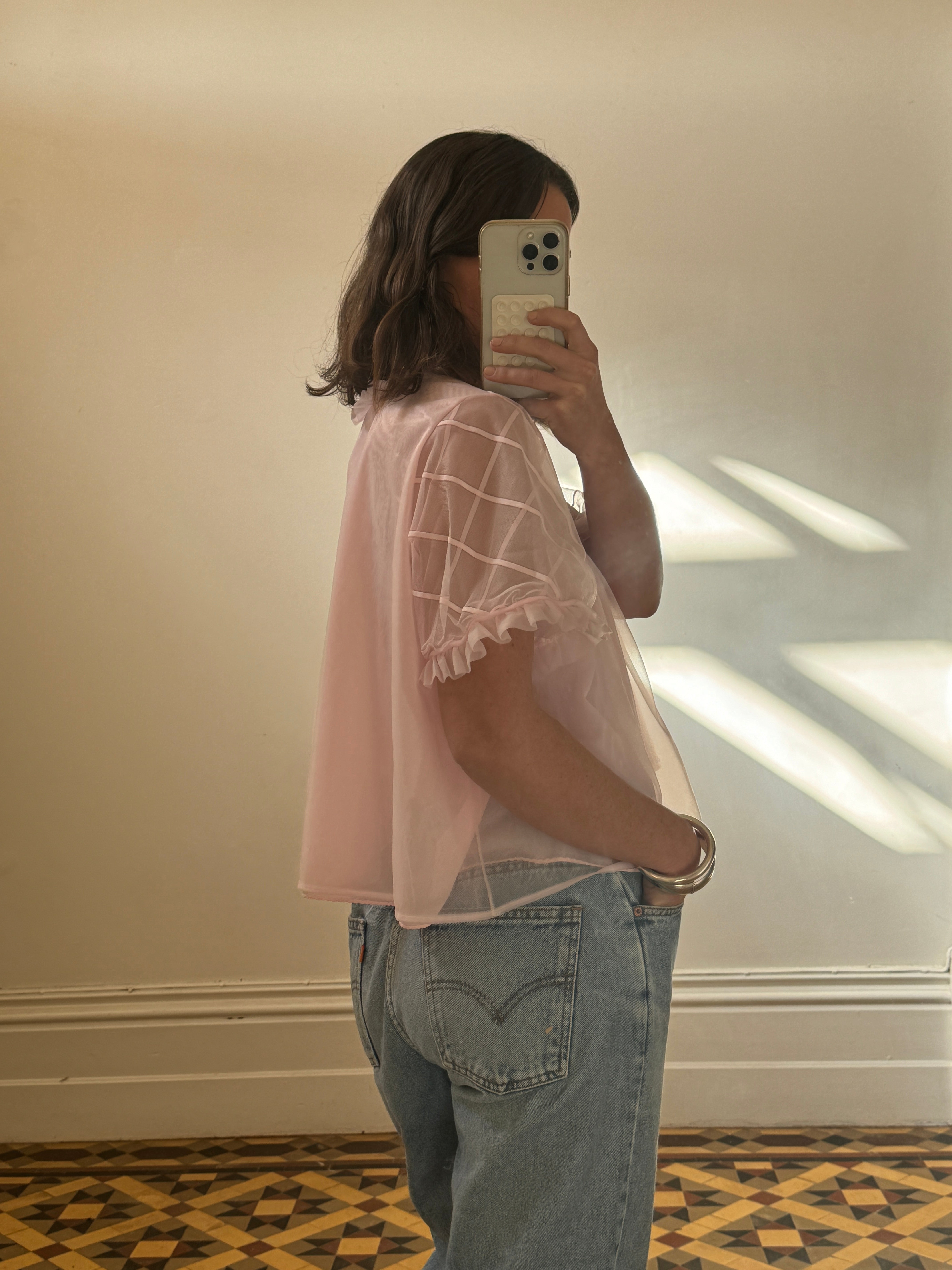 Vintage 50s Sheer Babydoll Blouse Baby Pink