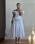 Vintage 80s Taffeta Ruffle Off Shoulder Wedding Dress