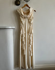 Vintage Stretch Ruffle Boat Neck Wedding Dress
