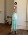 Vintage 90s Pure Silk Aquamarine Fairy Beaded Dress