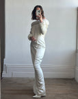 Vintage Fur Trim Long Sleeved Satin Wedding Dress