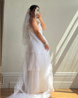 Vintage 70s Tiered Bubble Chiffon Wedding Dress