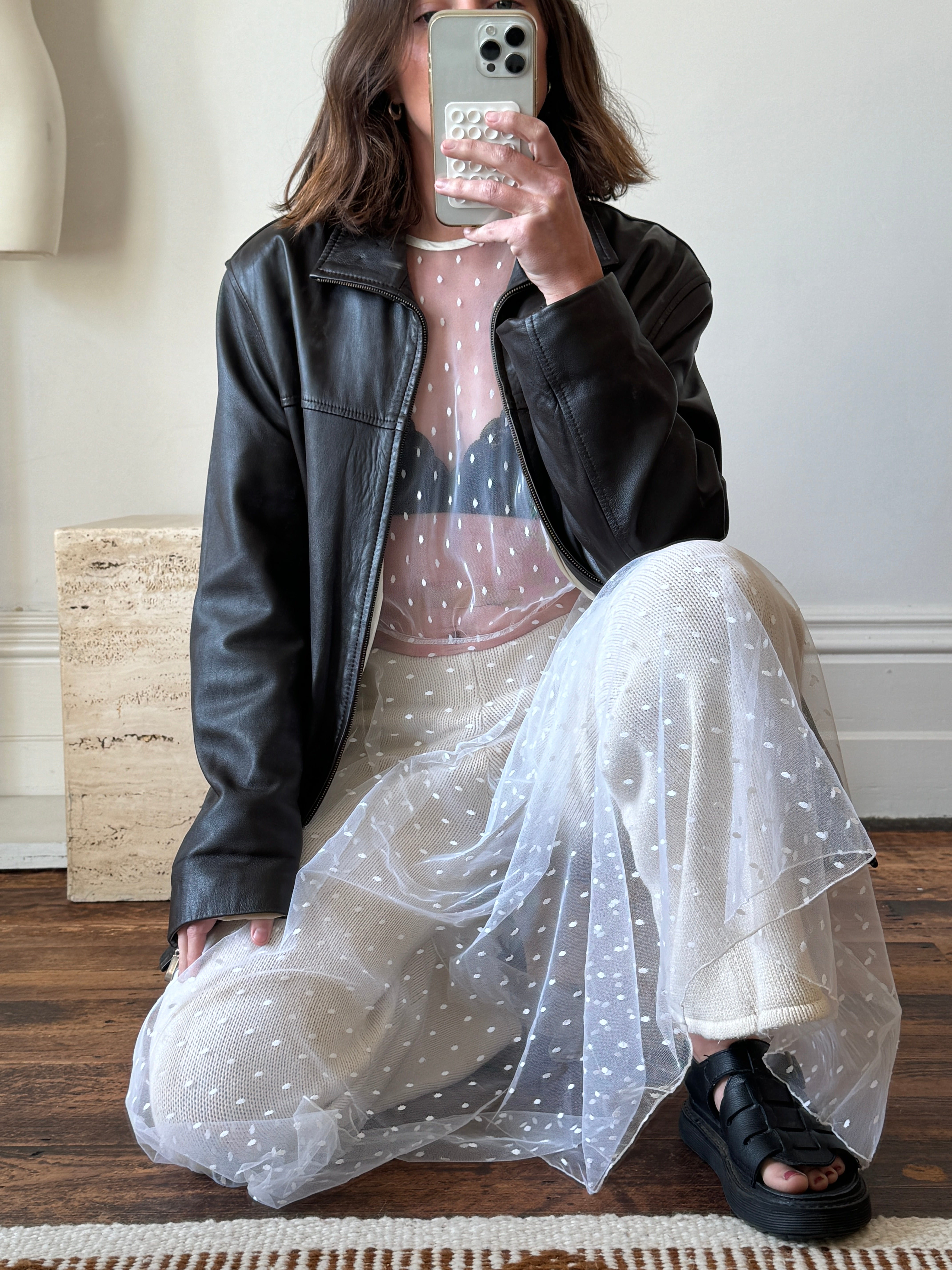 Vintage Long Sleeve Dress Sheer Polka