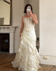 Vintage 90s Italian Sequin Bustier and Ruffle Skirt Bridal Set