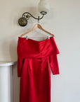 Vintage 90s Satin Off Shoulder Gown Red