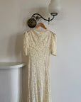 Vintage 40s Sheer Lace Bias Wedding Dress Creme