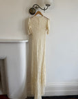 Vintage 40s Sheer Lace Bias Wedding Dress Creme
