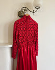Vintage 90s High Floral Satin Gown Red