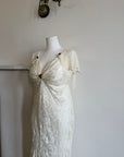 Vintage 90s Silk Jacquard Petite Rose Wedding Dress