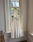 Vintage 90s Pleated Ivory Silk Couture Bridal Dress with Belt