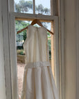 Vintage 90s Pleated Ivory Silk Couture Bridal Dress with Belt