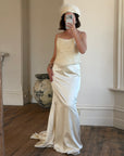 Vintage 90s Italian Daisy Beaded Silk Satin Bridal Set