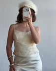 Vintage 90s Italian Daisy Beaded Silk Satin Bridal Set