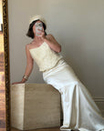 Vintage 90s Italian Daisy Beaded Silk Satin Bridal Set