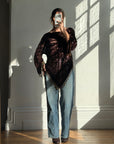 Vintage Y2K Brown Burnt Velvet Beaded Tassel Top