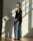 Vintage Y2K Brown Burnt Velvet Beaded Tassel Top
