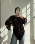 Vintage Y2K Brown Burnt Velvet Beaded Tassel Top