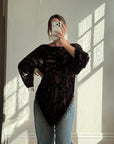 Vintage Y2K Brown Burnt Velvet Beaded Tassel Top