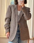 Vintage 60s Wool Mohair Herringbone Blazer Cool Brown