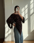 Vintage Y2K Brown Burnt Velvet Beaded Tassel Top