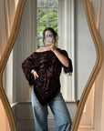 Vintage Y2K Brown Burnt Velvet Beaded Tassel Top