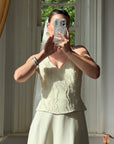 Vintage 90s Glass Beaded Halter Bodice & Crepe Skirt Bridal Set