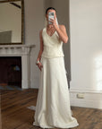 Vintage 90s Glass Beaded Halter Bodice & Crepe Skirt Bridal Set