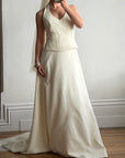 Vintage 90s Glass Beaded Halter Bodice & Crepe Skirt Bridal Set