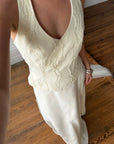Vintage 90s Glass Beaded Halter Bodice & Crepe Skirt Bridal Set