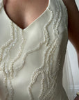 Vintage 90s Glass Beaded Halter Bodice & Crepe Skirt Bridal Set