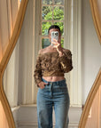 Vintage 70s Bronze Ribbon Rosette Off-Shoulder Top