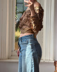 Vintage 70s Bronze Ribbon Rosette Off-Shoulder Top