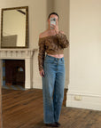 Vintage 70s Bronze Ribbon Rosette Off-Shoulder Top