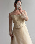 Vintage 90s Daisy Glass Bead Long Sleeved Bustier & Sparkle Tulle Ball Gown Set