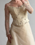 Vintage 90s Daisy Glass Bead Long Sleeved Bustier & Sparkle Tulle Ball Gown Set