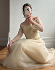 Vintage 90s Daisy Glass Bead Long Sleeved Bustier & Sparkle Tulle Ball Gown Set