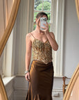 Vintage 90s Haute Couture Beaded Bustier and Bronze Taffeta Skirt Set