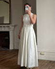 Vintage 90s Pleated Ivory Silk Couture Bridal Dress with Belt