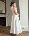 Vintage 90s Pleated Ivory Silk Couture Bridal Dress with Belt