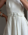 Vintage 90s Pleated Ivory Silk Couture Bridal Dress with Belt