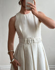 Vintage 90s Pleated Ivory Silk Couture Bridal Dress with Belt