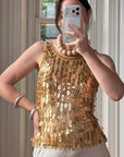 Vintage Y2K Gold Sequin Paillette Knit Tank Top