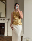 Vintage Y2K Gold Sequin Paillette Knit Tank Top
