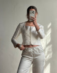 Vintage 90s Ivory Brocade Long Sleeved Bridal Bustier