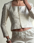 Vintage 90s Ivory Brocade Long Sleeved Bridal Bustier
