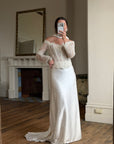 Vintage 90s Italian Nude Long Sleeve Bustier and Silk Satin Skirt Set