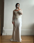 Vintage 90s Italian Nude Long Sleeve Bustier and Silk Satin Skirt Set