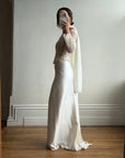 Vintage 90s Italian Nude Long Sleeve Bustier and Silk Satin Skirt Set